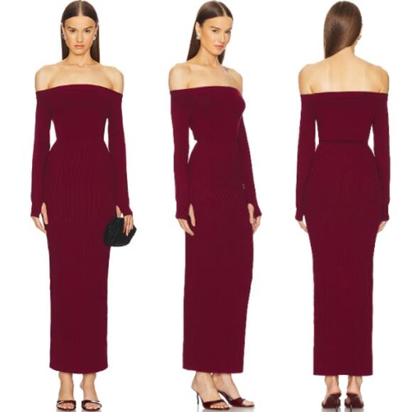 Michael Costello x REVOLVE | NWT Off Shoulder Bodycon Maxi Dress in Maroon XS - Picture 1 of 13
